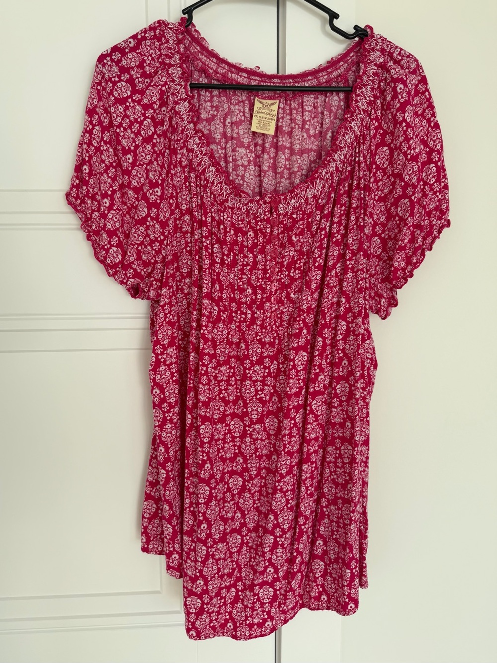 Faded Glory Cerise Pink Peasant Blouse Top Size 2X (18W-20W)